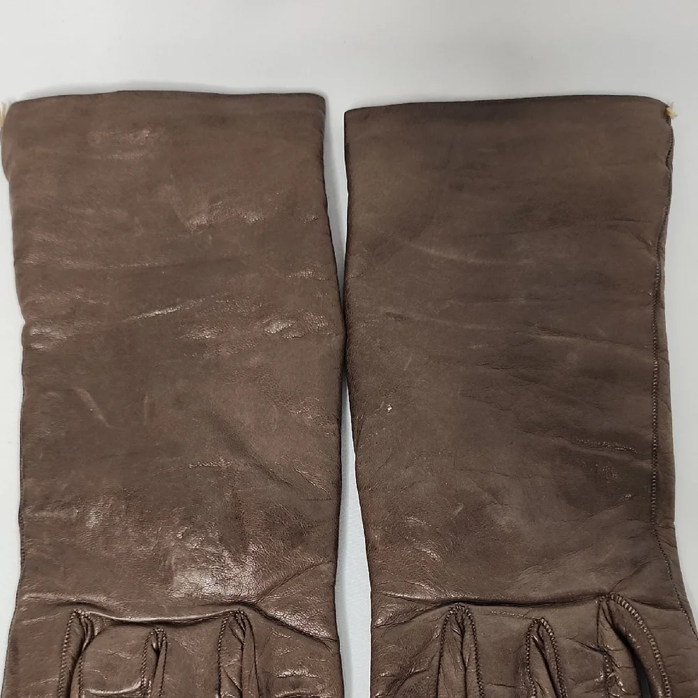 Saks Fifth Avenue Women's Brown Leather Gloves Size 6 1/2